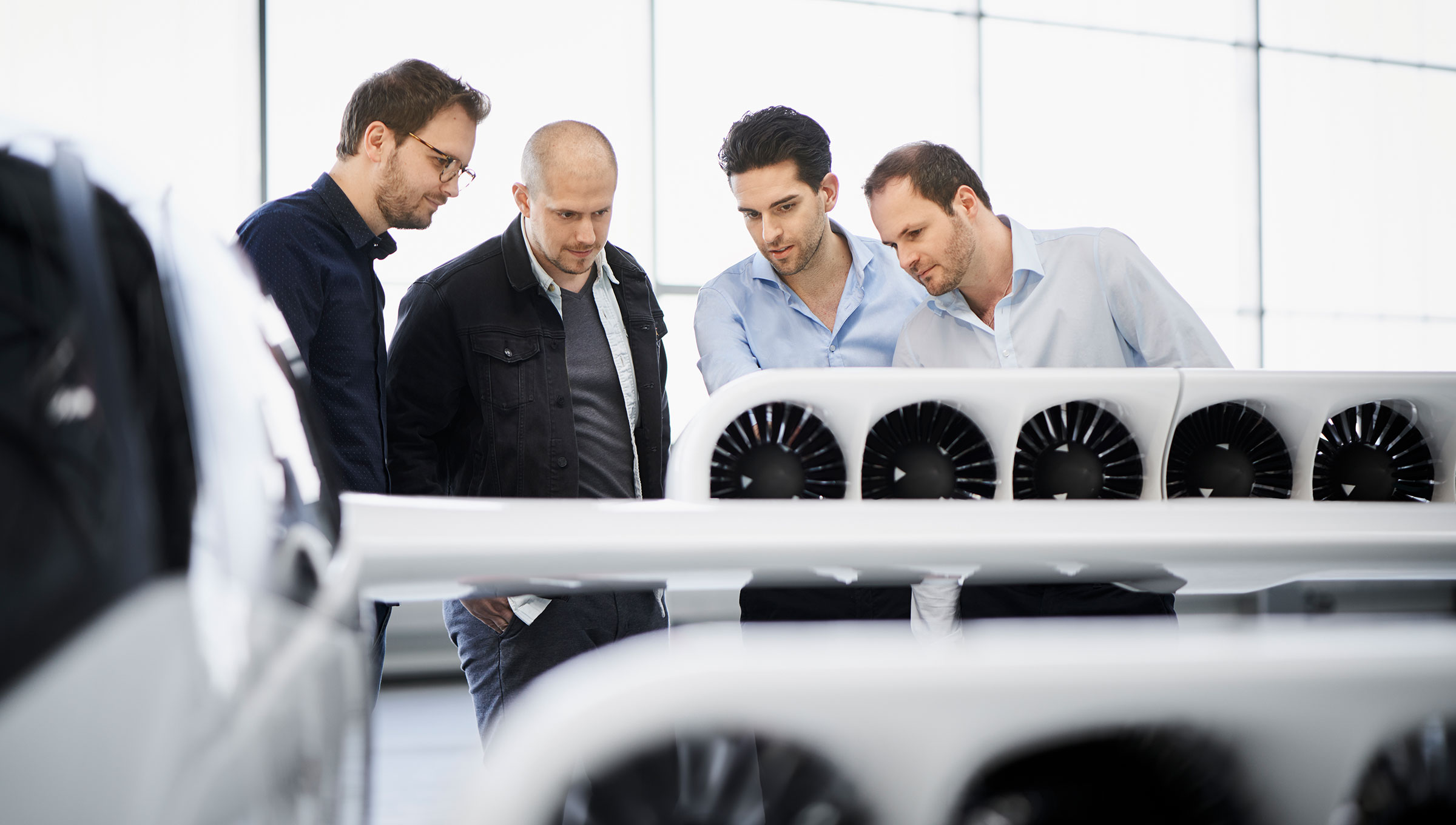Lilium founders inspecting the engines